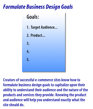1)  Formulate business design goals to capitalize upon their ability to understand their audience and the nature of the products and services