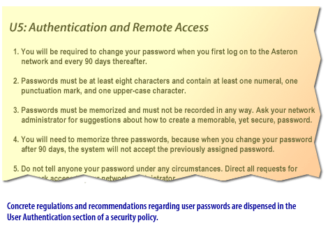 Concrete regulations and recommendations regarding user passwords must be clearly defined