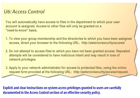 Explicit and clear instructions on system access privileges granted to users